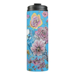 Garrafa Térmica Blue Budget Budgerigar Rosa Watercolor Arte floral