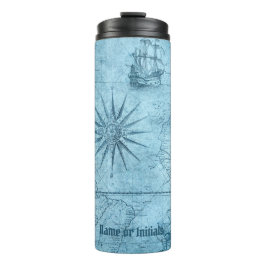 Garrafa Térmica Blue Faux Old World Map Design, Tumbler Térmico