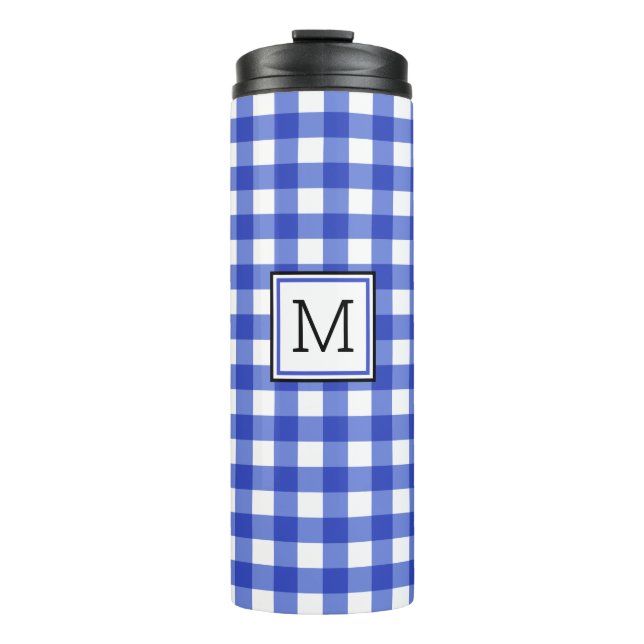 Garrafa Térmica Blue Gingham Check Monograma Tumbler térmico (Frente)