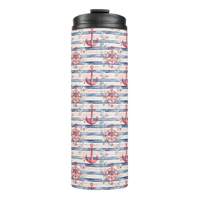 Garrafa Térmica Blue Red Anchors Floral Stripes Beach  (Frente)