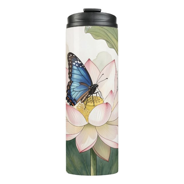Garrafa Térmica  Blue Swallowtail Butterfly With Lotus Flower Art (Frente)