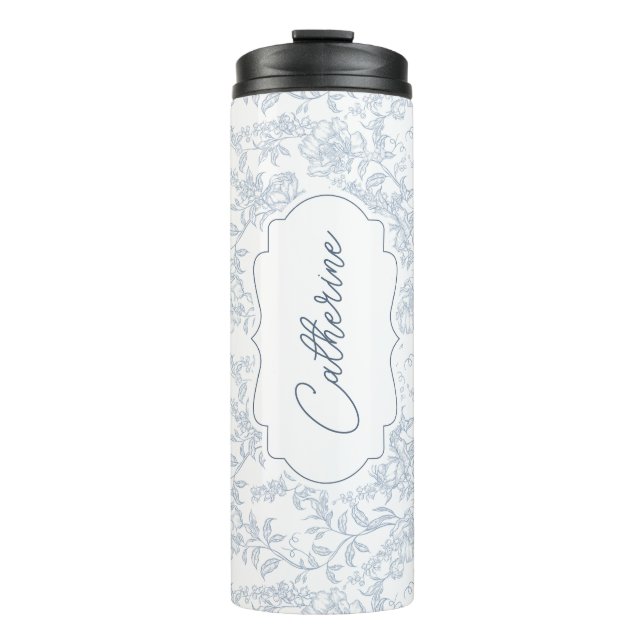 Garrafa Térmica Blue Toile Floral with Script Personalization (Frente)