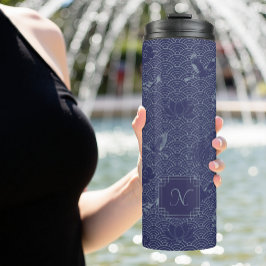 Garrafa Térmica Blue Traditional Japanese Wave Seigaiha Monogram