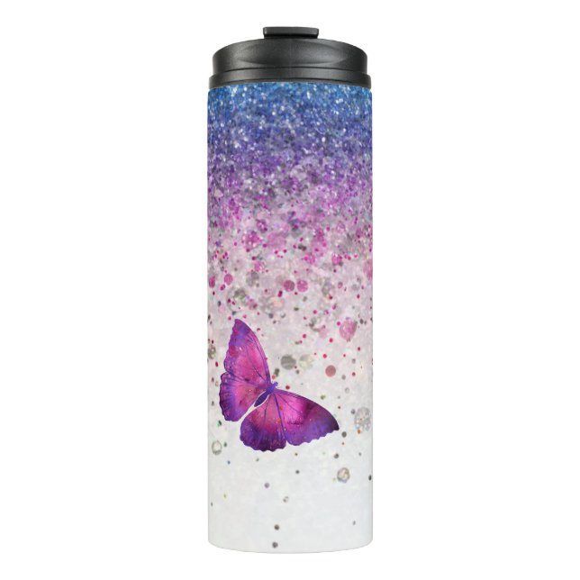 Garrafa Térmica *~* Blue Violet Glitter Butterfly Girly (Frente)