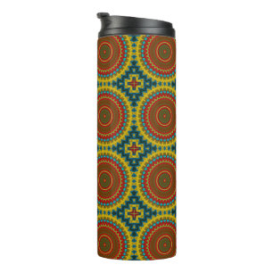 Garrafa Térmica Boêmia Hippie Red Yellow Vintage, Etnia Tribal
