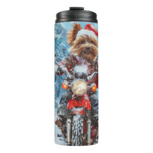 Garrafa Térmica Boewer Terrier Dog Dirigindo Motocicleta Natal