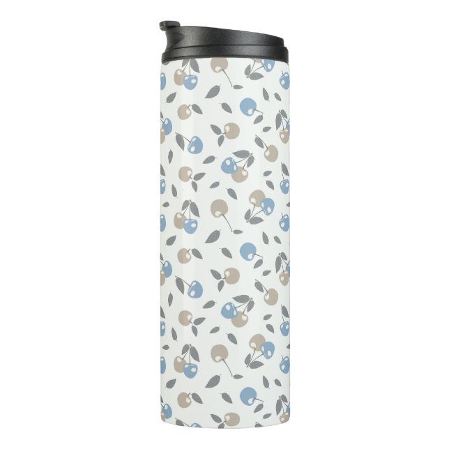 Garrafa Térmica Boho Beach Cherries - padrão de frutas azul bege. (Rotação à direita)