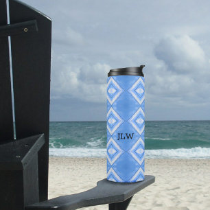 Garrafa Térmica Boho Chic Tie Dye Blue e White Thermal Tumbler