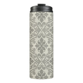 Garrafa Térmica Boho Floral Damask Line Art, Black on Beige