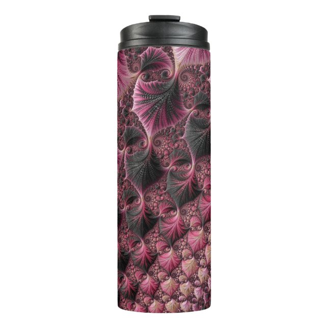 Garrafa Térmica Boho Funky Ecletismo Rosa Preto Abstrato Fractal (Frente)