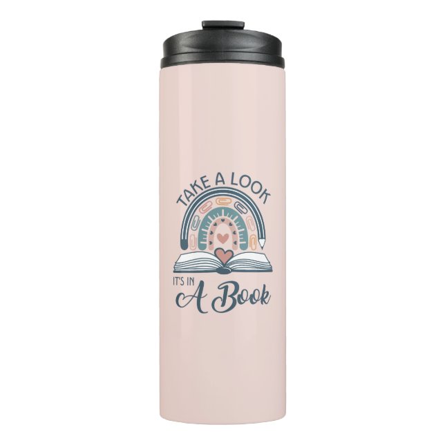 Garrafa Térmica Boho Rainbow Reading Está em um Livro (Frente)