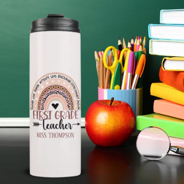 Garrafa Térmica Boho Rainbow Tumbler for 1st Grade Teacher (Criador carregado)