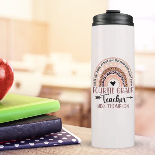 Garrafa Térmica Boho Rainbow Tumbler for 4th Grade Teacher (Criador carregado)