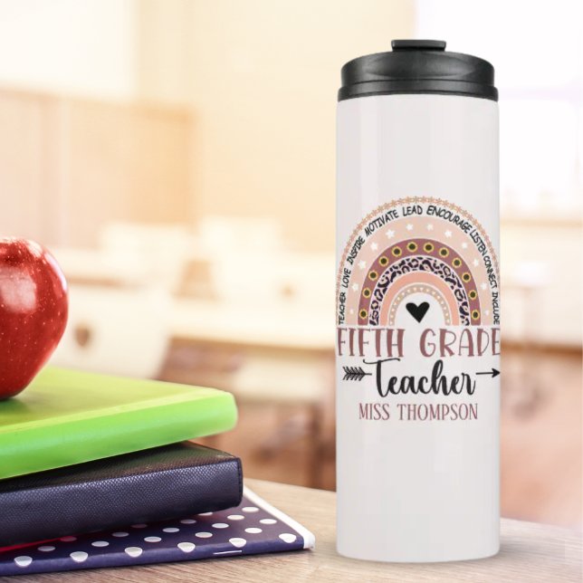 Garrafa Térmica Boho Rainbow Tumbler for 5th Grade Teacher (Criador carregado)