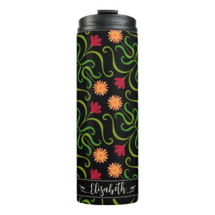 Garrafa Térmica Bold Floral Damask Sunflower Boho Black Art