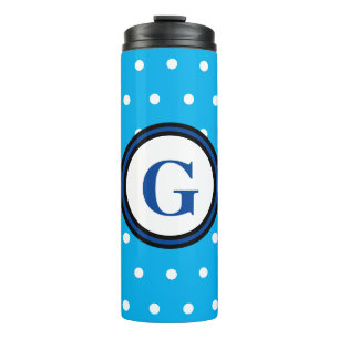 Garrafa Térmica Bolinhas brancas de monograma azul