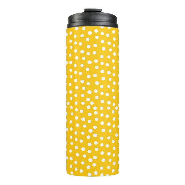 Garrafa Térmica Bolinhas brancas em um padrão uniforme amarelo (Frente)