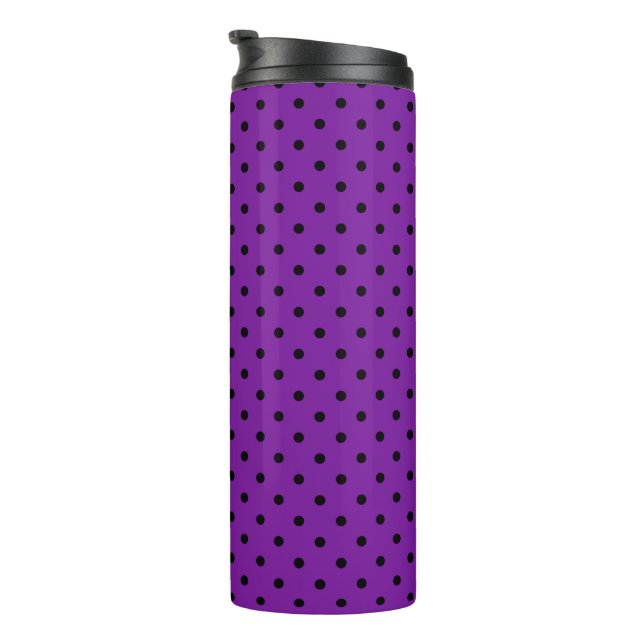 Garrafa Térmica Bolinhas negras em roxo violeta (Rotação à direita)