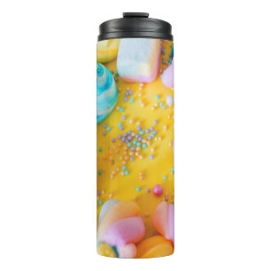 Garrafa Térmica Bolo doce, marshmallow, pirulito amarelo-claro