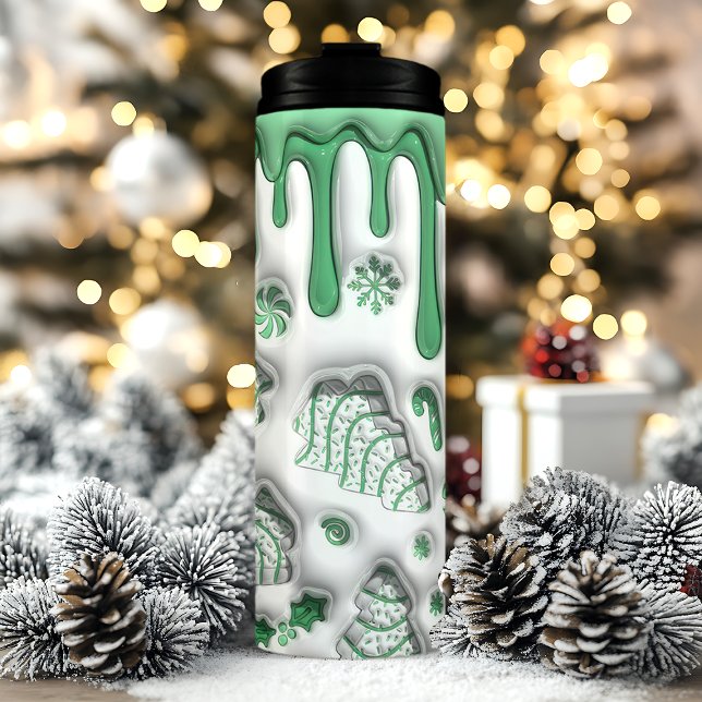Garrafa Térmica Bolos de Natal Verdes em 3D (Criador carregado)