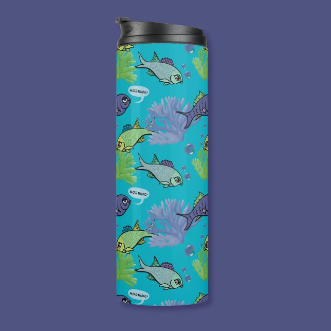 Garrafa Térmica Bom Dia Nadando Peixe Coral Reef Padrão (Criador carregado)