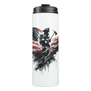Garrafa Térmica Bombeiro americano. Bandeira dos Estados Unidos.