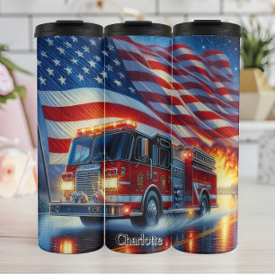 Garrafa Térmica Bombeiro com Reflexão de Bandeira Americana