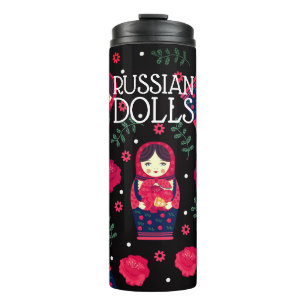 Garrafa Térmica Bonecas Russas Babushka Matryoshka Sininhos Preto