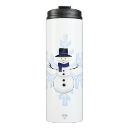 Garrafa Térmica Boneco de Neve Clássico Cachecol Azul Flocos de Ne