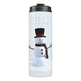 Garrafa Térmica Boneco de neve com chapéu e cachecol. Eu Amo Neve