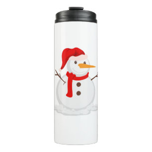 Garrafa Térmica Boneco de Neve Feliz com um Chapéu de Papai Noel