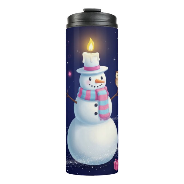 Garrafa Térmica Boneco de Neve Noturno Estrelado com Chapéu de Vel (Frente)