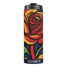 Garrafa Térmica Bonita Rosa Floral Black Thermal Tumbler