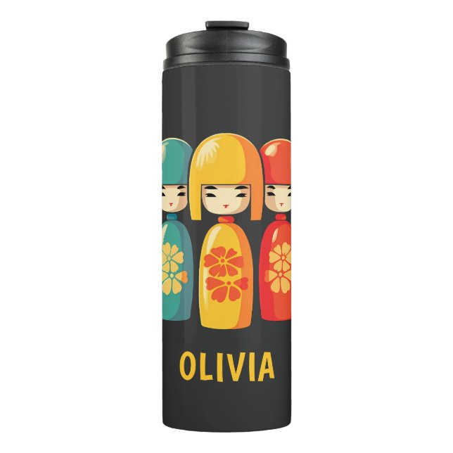 Garrafa Térmica Bonitas bonecas Kokeshi japonesas (Frente)