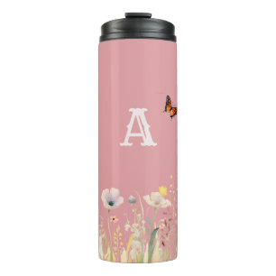 Garrafa Térmica Bonito Cores Aquarelas Flores e Monograma