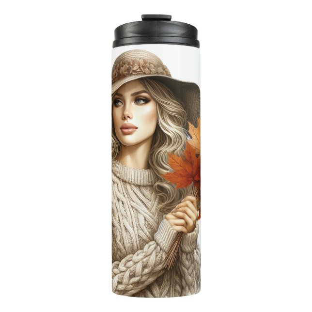 GARRAFA TÉRMICA  BONITO MULHER LOIRA COM FOLHAS DE QUEDA (Frente)