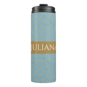 Garrafa Térmica Bonito Quatrefoil Azul Dourado Glacial Personaliza