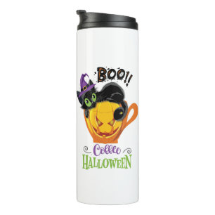 Garrafa Térmica Boo Black Cat, Assustador Pumpkin Café Halloween