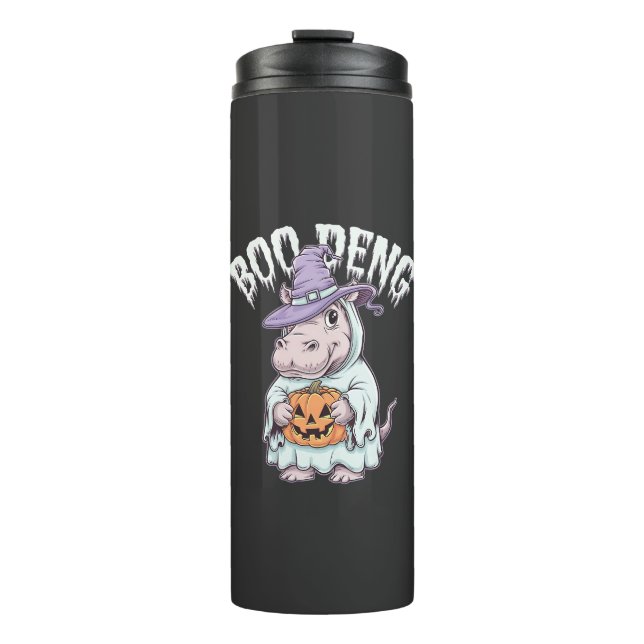 Garrafa Térmica Boo deng Spooky Halloween Moo Deng Baby Hippo (Frente)