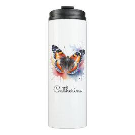 Garrafa Térmica Borboleta Almirante Vermelho Aquarela Personalizad