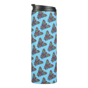 Garrafa Térmica Borboleta Arco-íris (azul claro) - Tumbler Térmico