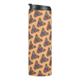 Garrafa Térmica Borboleta Arco-íris (laranja) - Tumbler Térmico