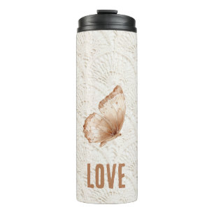 Garrafa Térmica Borboleta Boêmio Boho Marrom Creme