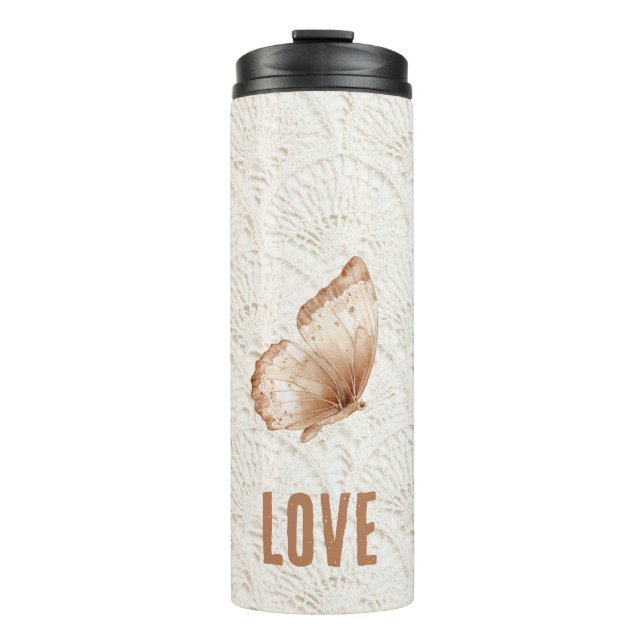 Garrafa Térmica Borboleta Boêmio Boho Marrom Creme (Frente)