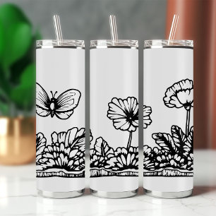 Garrafa Térmica Borboleta branca e Viagem floreal Tumbler