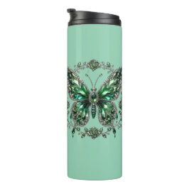 Garrafa Térmica Borboleta de Cristal Verde | Moldura Floral