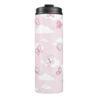 Garrafa Térmica Borboleta Rosa Fofa Nuvens Pastel Isolada Viagem