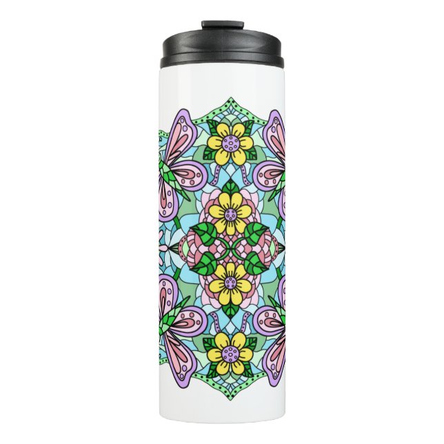 Garrafa Térmica Borboleta rosa Mandala Whimsical Drake (Frente)