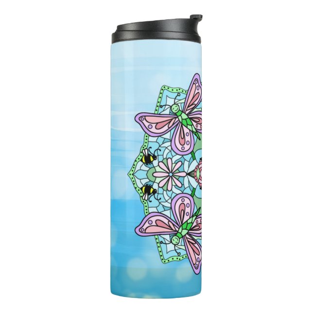 Garrafa Térmica Borboleta rosa Mandala Whimsical Drake (Giro à esquerda)