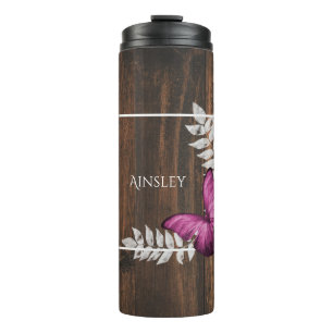 Garrafa Térmica Borboleta Rosa Russa Personalizada Tumbler Térmico